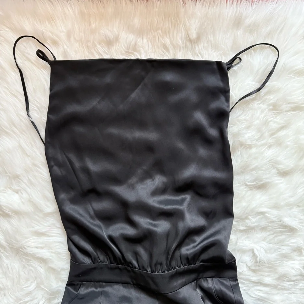 New! REISS Malia Cowl Neck Open Back Satin Jumpsuit In Black - Picture 7 of 11